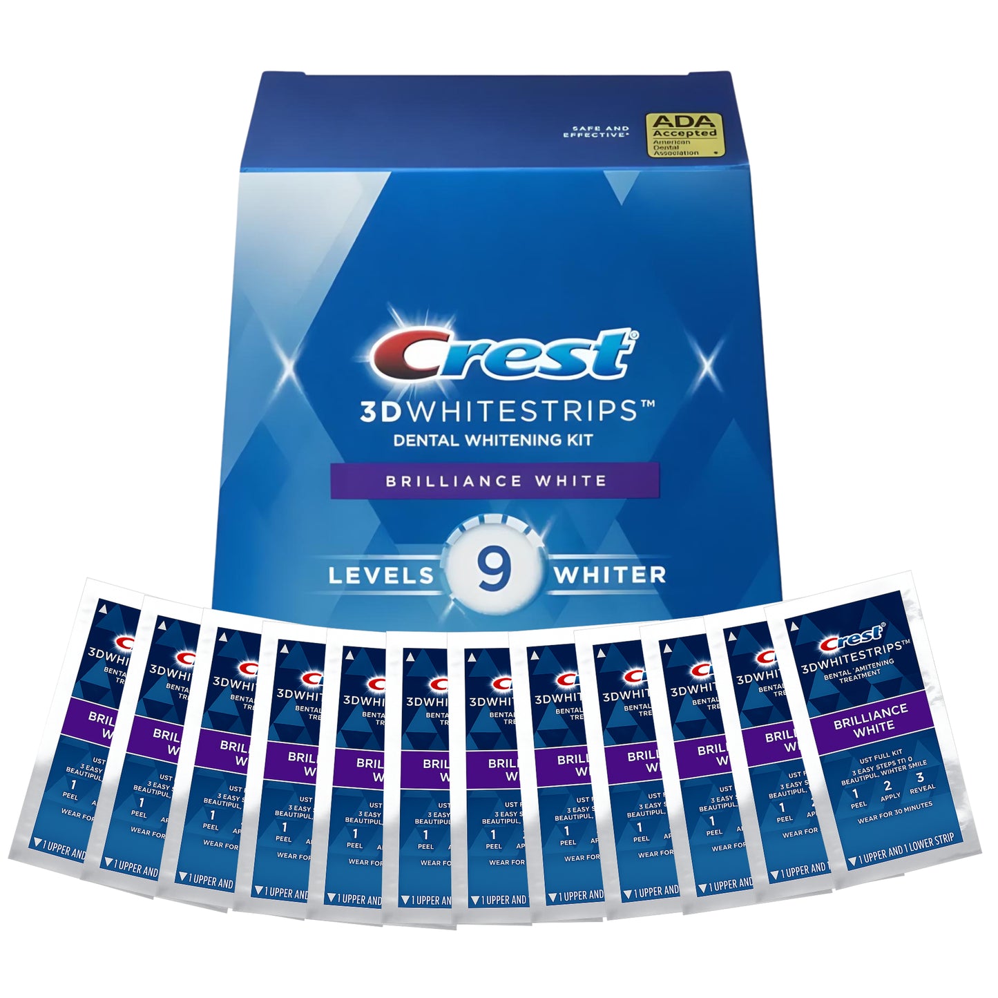 Benzi de albire Crest Brilliance White 9 Levels Whiter Whitestrips – 12 plicuri, 24 benzi