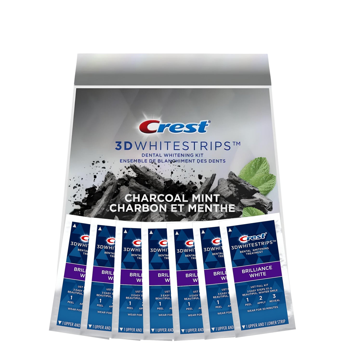 Benzi de albire Crest Brilliance White Charcoal Mint Whitestrips – 7 plicuri, 14 benzi