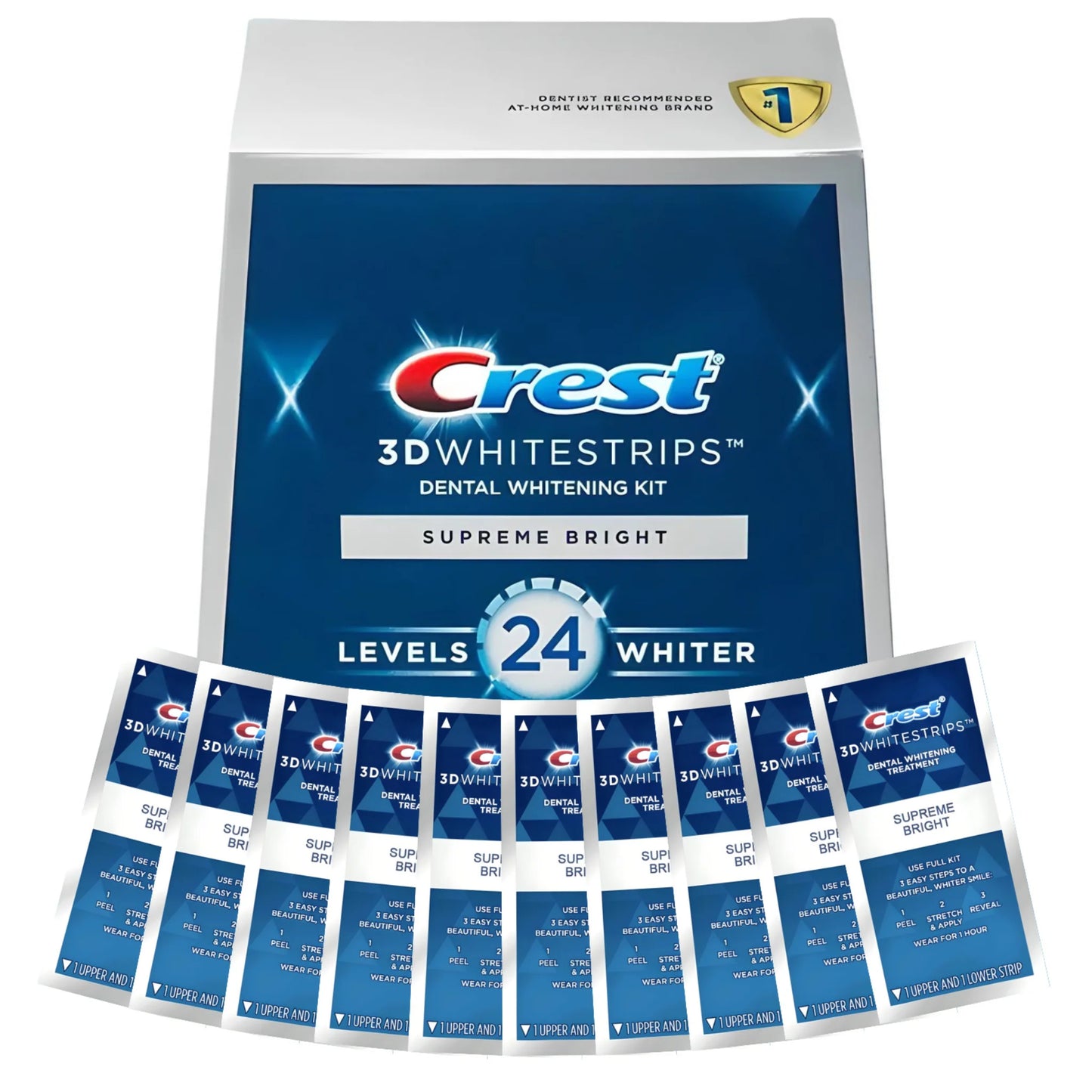 Benzi de albire Crest Supreme Bright 24 Whitestrips – 10 plicuri, 20 benzi