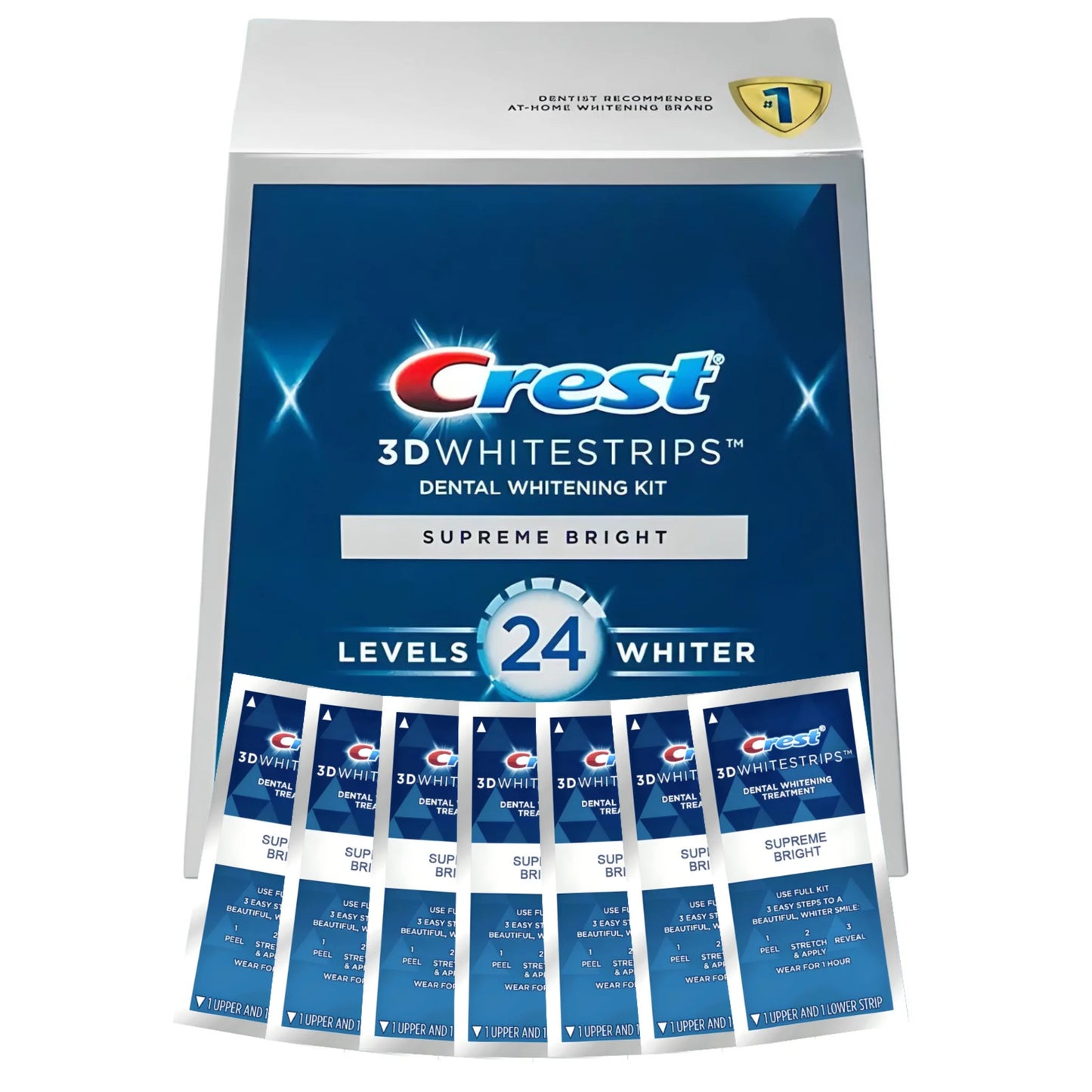 Benzi de albire Crest Supreme Bright 24 Whitestrips – 7 plicuri, 14 benzi