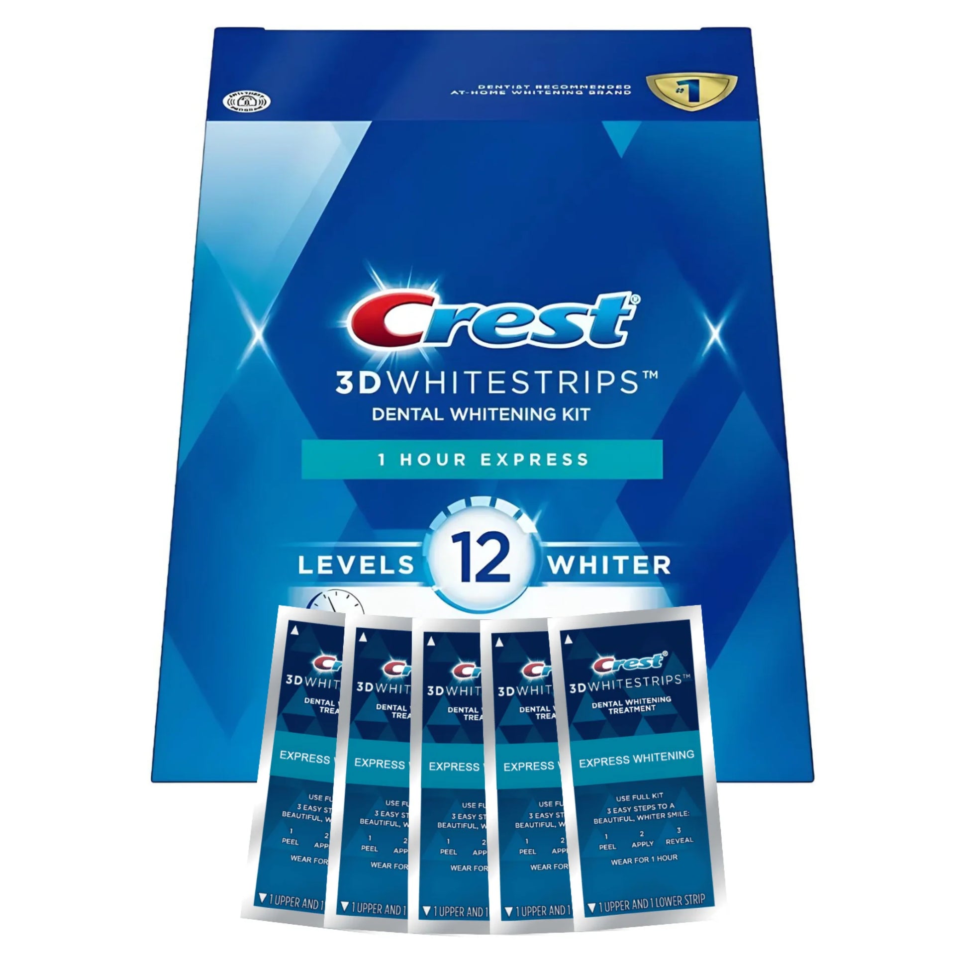 Benzi de albire Crest 1 Hour Express 12 Levels Whiter Whitestrips – 5 plicuri, 10 benzi