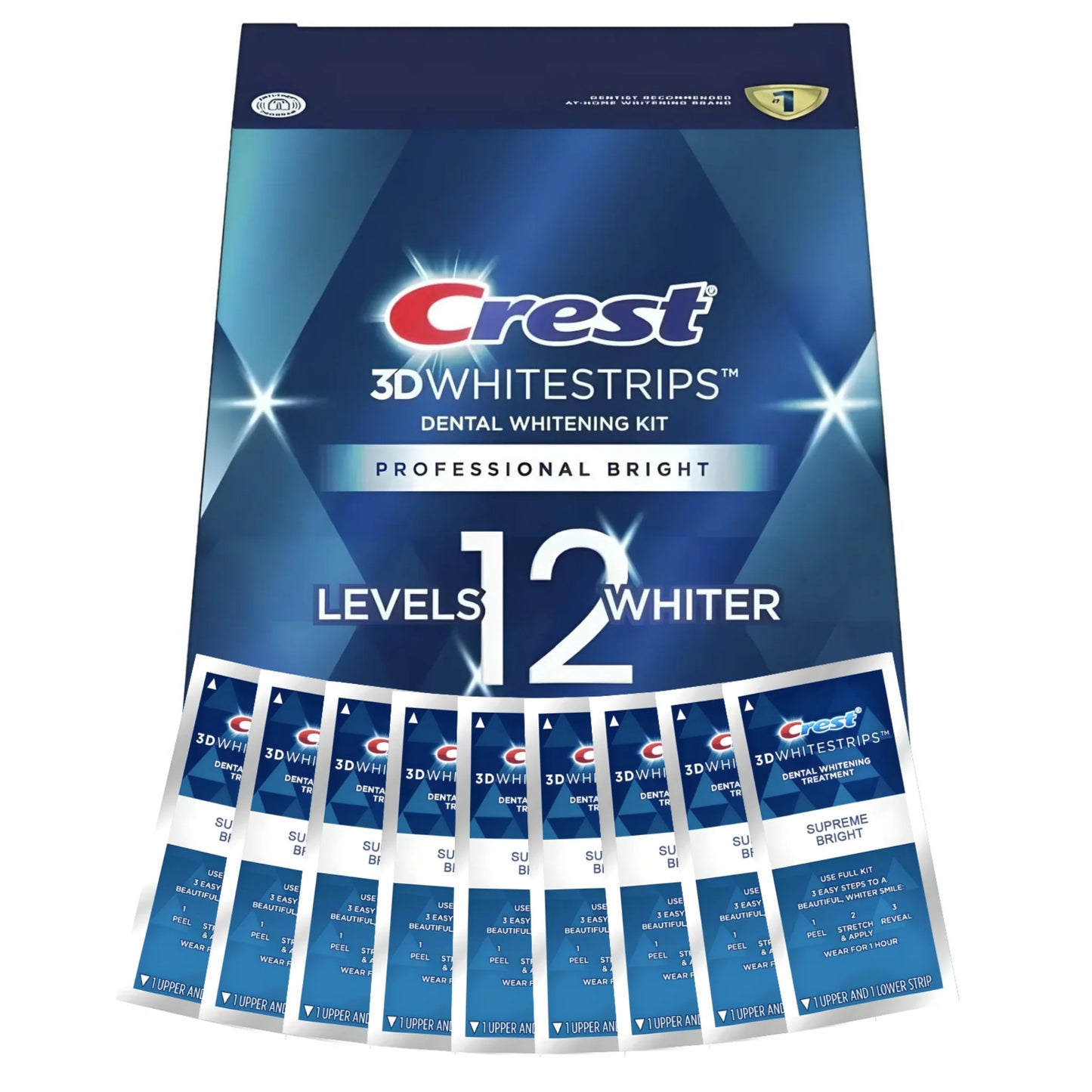 Benzi de albire Crest 3D Whitestrips Professional Bright 12 Levels Whiter – 9 plicuri, 18 benzi